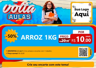 Modelo de Cartaz para Cartaz A4 Horizontal com o tema Volta às Aulas para Supermercado