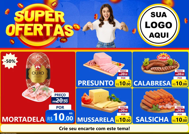 Modelo de Encarte para Encarte A4 Horizontal com o tema Super Ofertas para Frios e Laticínios