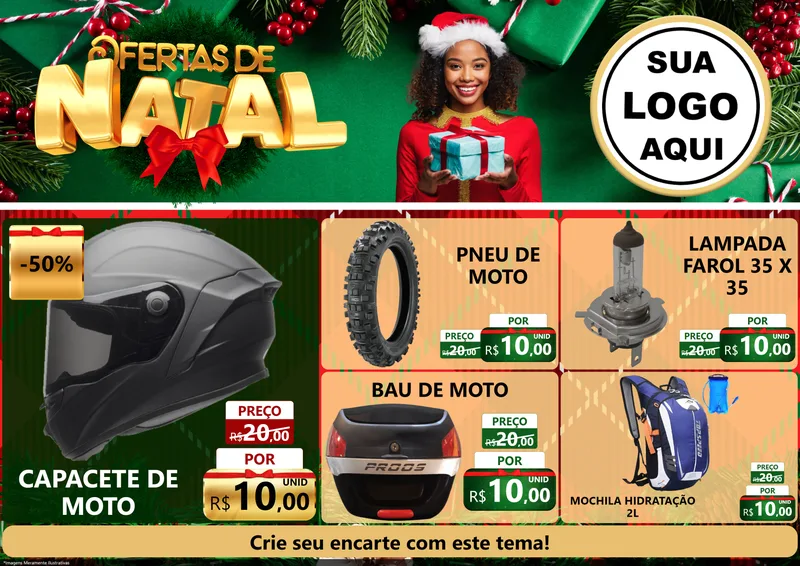 Modelo de Encarte para Encarte A4 Horizontal com o tema Ofertas de Natal para Moto peças