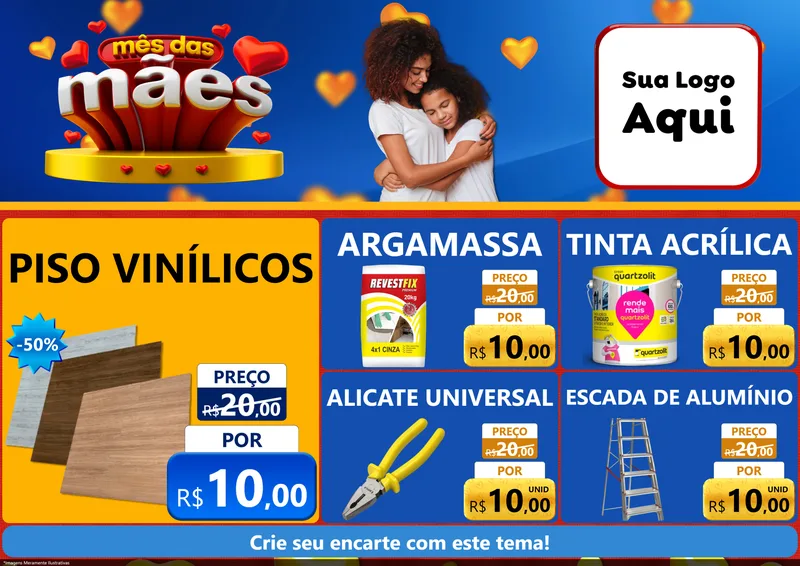 Modelo de Encarte para Encarte A4 Horizontal com o tema Mês das Mães para Material para Construção