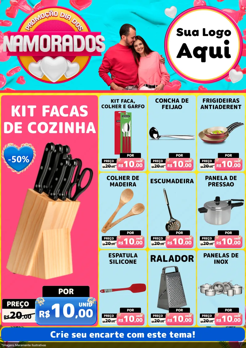 Modelo de Encarte para Encarte A4 Vertical com o tema Promoção Dia dos Namorados para Utilidades Domésticas