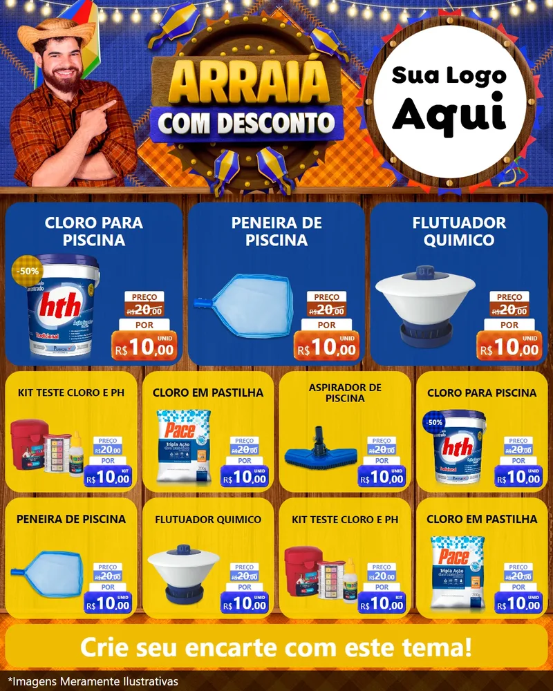 Modelo de Rede Social para Feed Instagram com o tema Arraiá Com Desconto para Produtos para Piscina