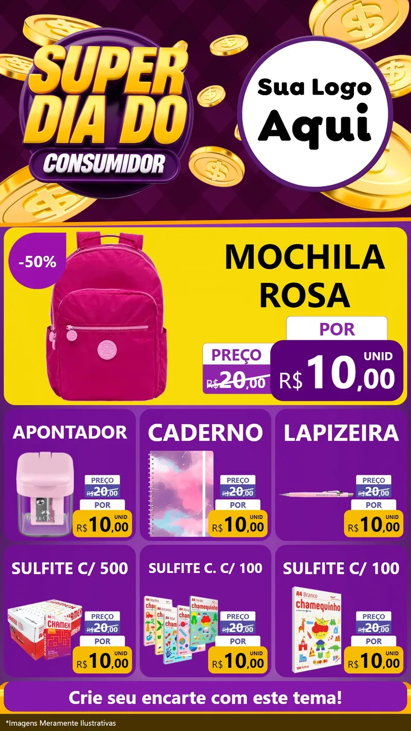Modelo de Rede Social para Stories com o tema Super Dia do Consumidor para Papelaria