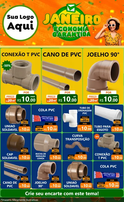 Modelo de Encarte para Encarte Grande com o tema Janeiro - Economia Garantida para Tubos e conexões