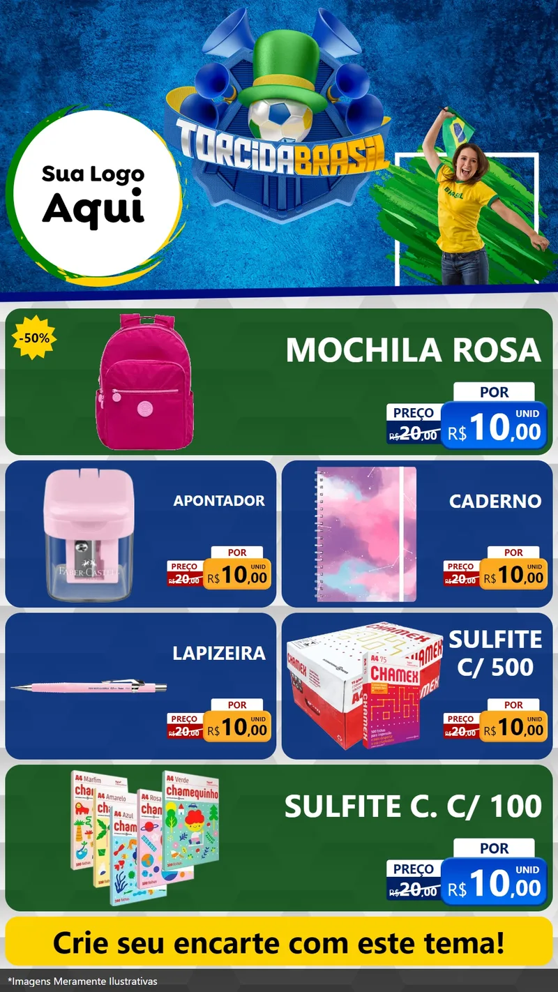 Modelo de TV para TV Vertical com o tema Torcida Brasil - Copa para Papelaria