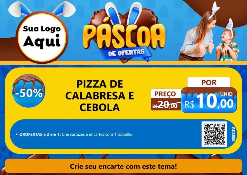 Modelo de Cartaz para Cartaz A4 Horizontal com o tema Páscoa de Ofertas para Pizzaria