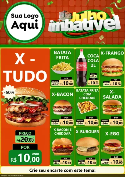 Modelo de Encarte para Encarte A4 Vertical com o tema Julho Imbatível para Hamburgueria
