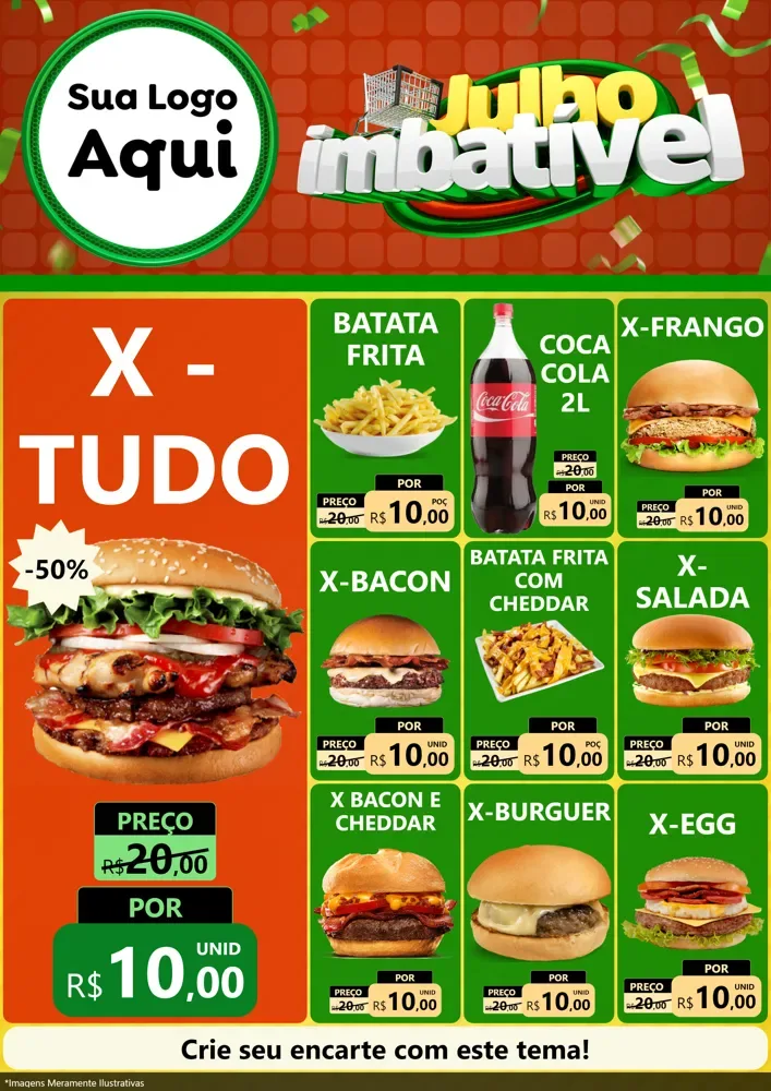 Modelo de Encarte para Encarte A4 Vertical com o tema Julho Imbatível para Hamburgueria