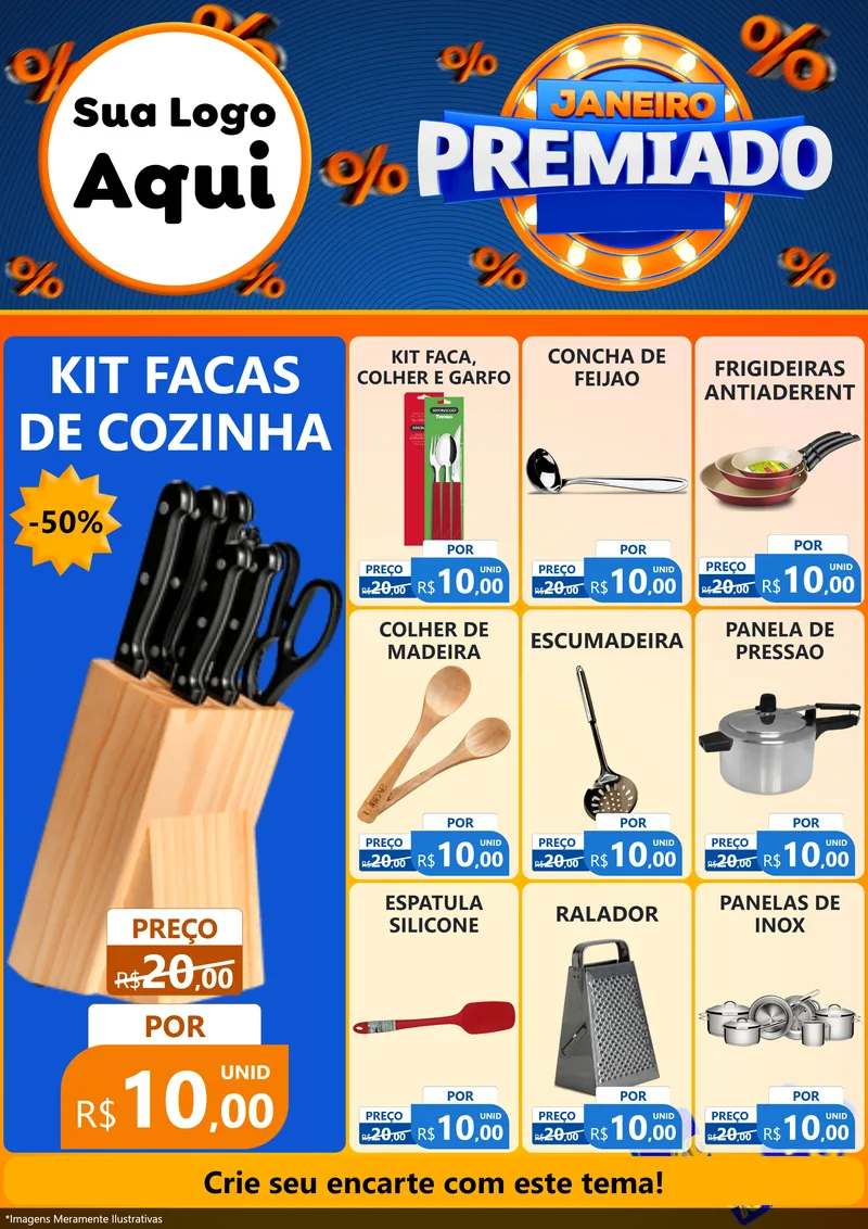 Modelo de Encarte para Encarte A4 Vertical com o tema Janeiro Premiado para Utilidades Domésticas