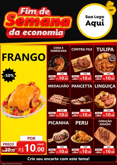 Modelo de Encarte para Encarte A4 Vertical com o tema Fim de Semana da Economia para Assados