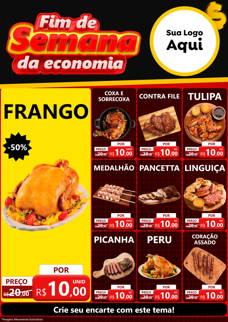 Modelo de Encarte para Encarte A4 Vertical com o tema Fim de Semana da Economia para Assados