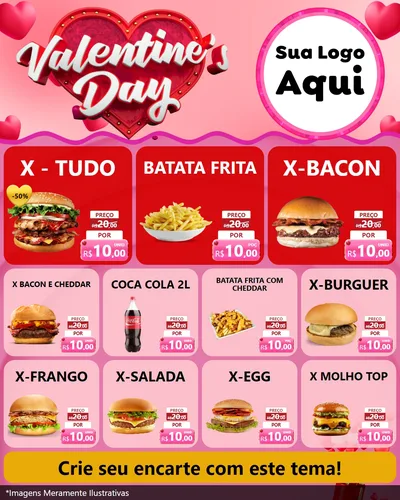 Modelo de Rede Social para Feed Instagram com o tema Valentine's Day para Hamburgueria