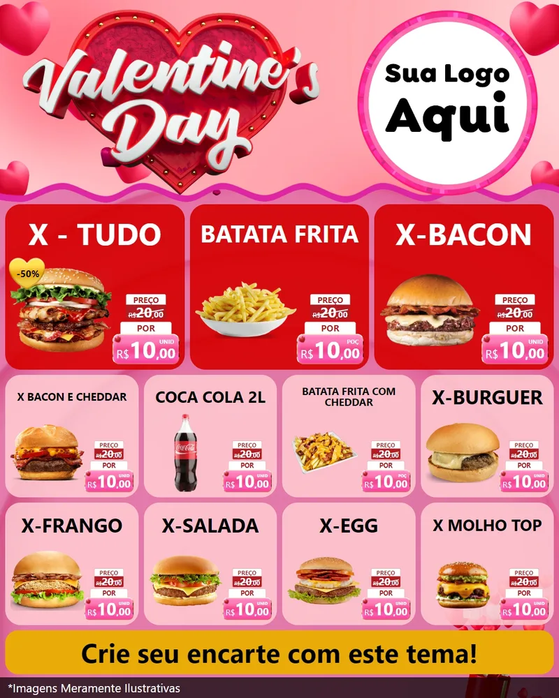 Modelo de Rede Social para Feed Instagram com o tema Valentine's Day para Hamburgueria
