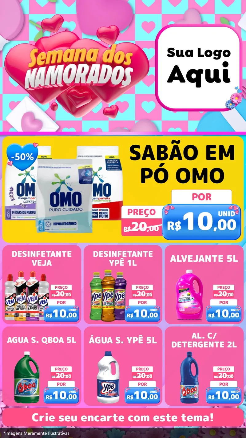 Modelo de Rede Social para Stories com o tema Semana dos Namorados para Produtos de Limpeza