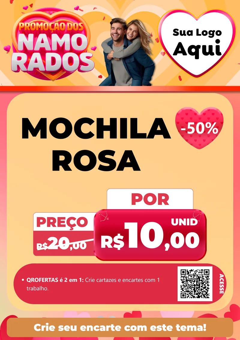 Modelo de Cartaz para Cartaz A4 Vertical com o tema Promoção dos Namorados para Papelaria
