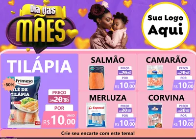 Modelo de Encarte para Encarte A4 Horizontal com o tema Dia das Mães para Peixaria
