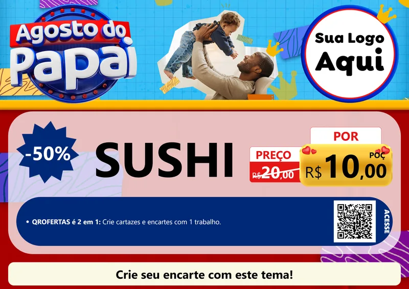Modelo de Cartaz para Cartaz A4 Horizontal com o tema Agosto do Papai para Comida japonesa