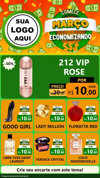 Modelo de Rede Social para Stories com o tema Comece Março Economizando para Perfumes