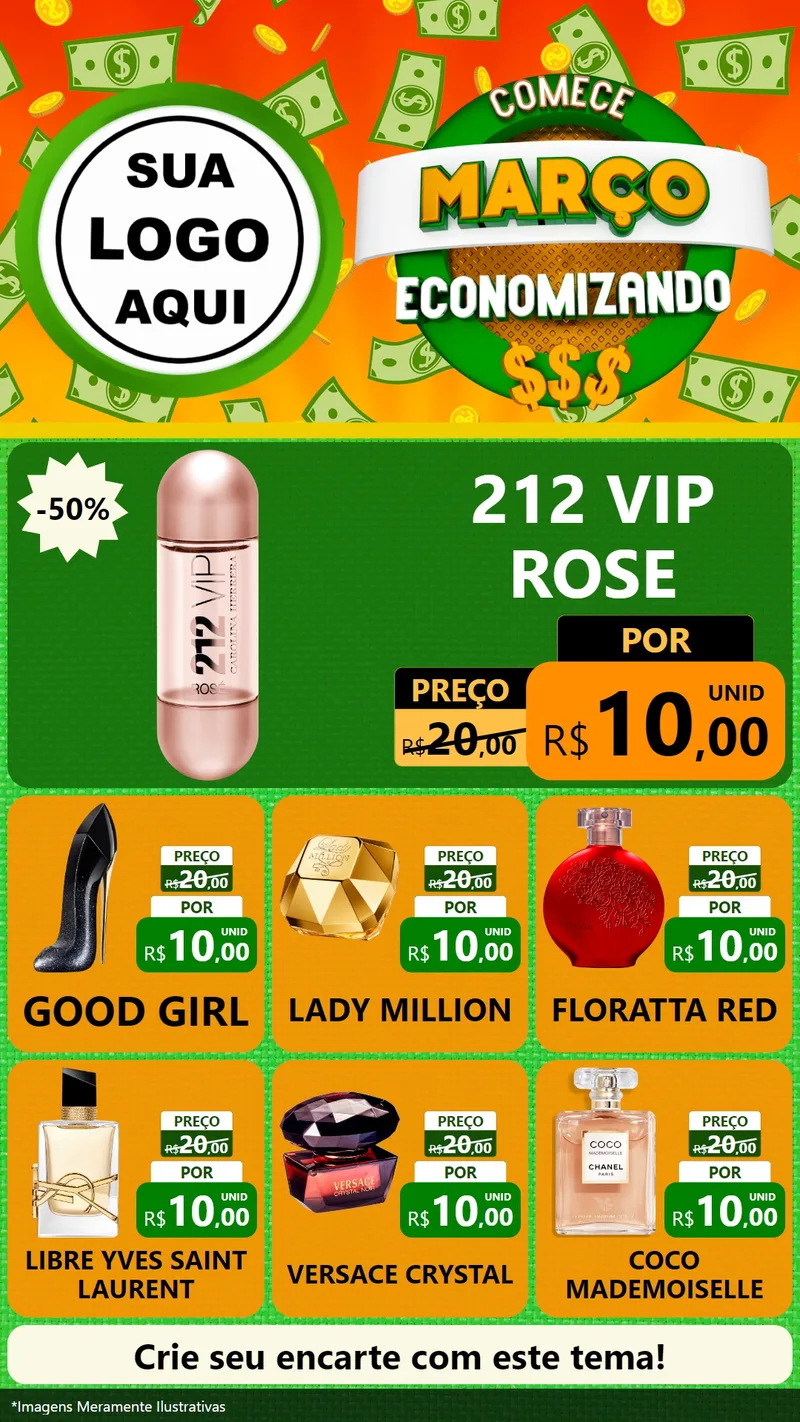 Modelo de Rede Social para Stories com o tema Comece Março Economizando para Perfumes