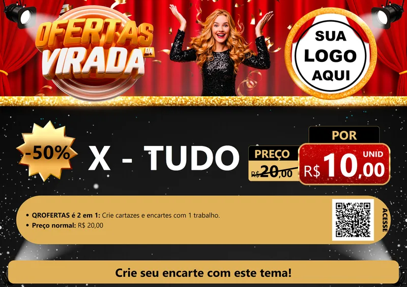 Modelo de Cartaz para Cartaz A4 Horizontal com o tema Ofertas da Virada para Hamburgueria