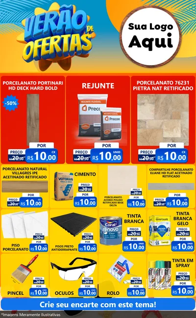 Modelo de Encarte para Encarte Grande com o tema Verão de Ofertas para Pisos e revestimentos
