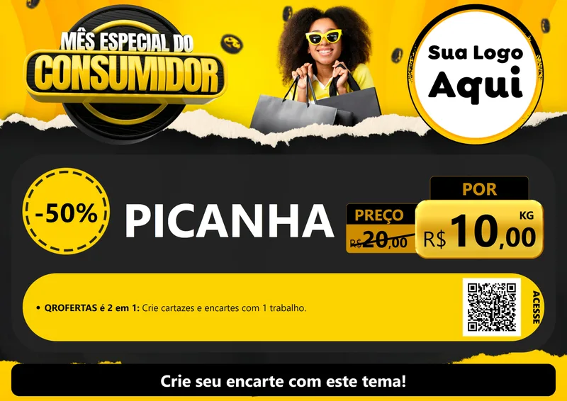 Modelo de Cartaz para Cartaz A4 Horizontal com o tema Mês Especial do Consumidor para Açougue