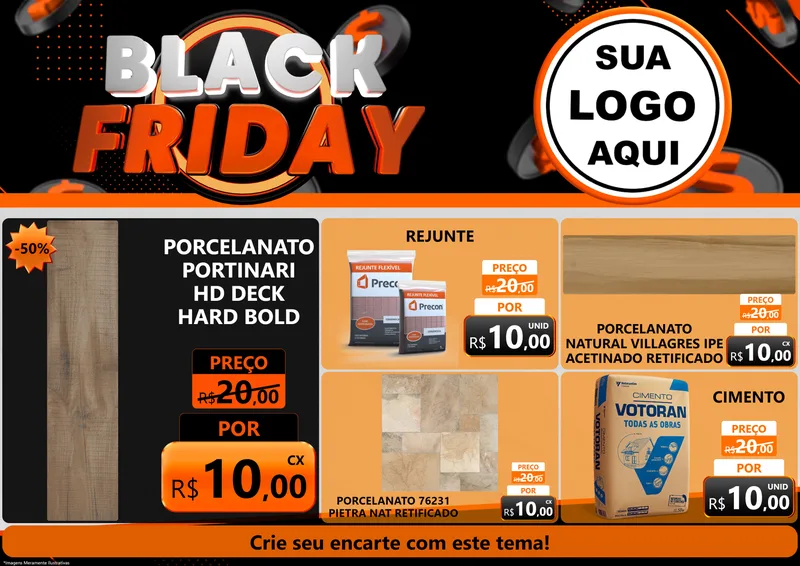 Modelo de Encarte para Encarte A4 Horizontal com o tema Black Friday para Pisos e revestimentos