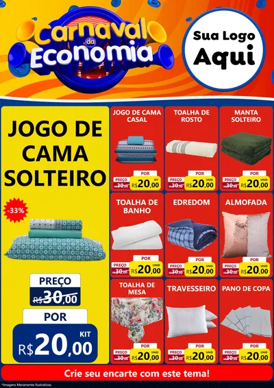 Modelo de Encarte para Encarte A4 Vertical com o tema Carnaval da Economia para Cama, Mesa e Banho