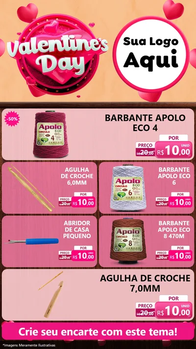 Modelo de TV para TV Vertical com o tema Valentine's Day para Armarinho e Aviamentos