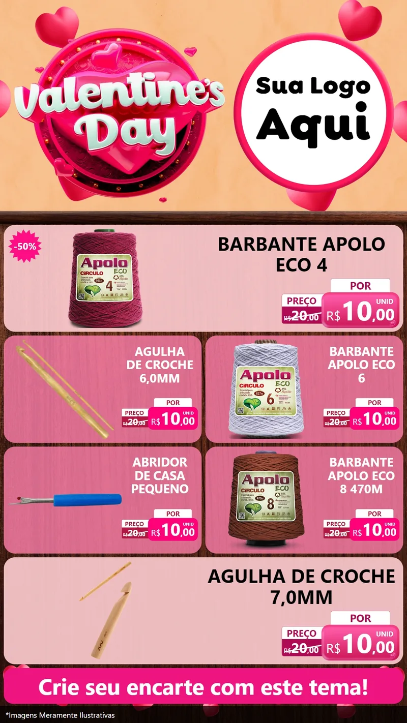 Modelo de TV para TV Vertical com o tema Valentine's Day para Armarinho e Aviamentos