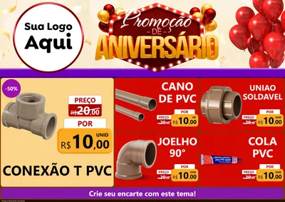 Modelo de Encarte para Encarte A4 Horizontal com o tema Promoção de Aniversário para Tubos e conexões