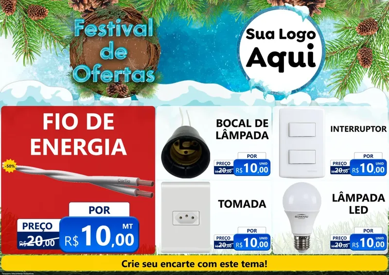Modelo de Encarte para Encarte A4 Horizontal com o tema Festival de Ofertas - Inverno para Materiais Elétricos