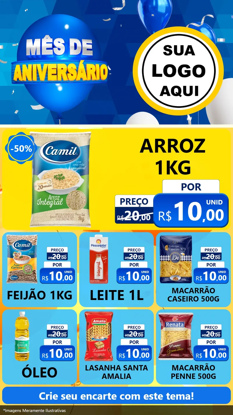 Modelo de Rede Social para Stories com o tema Mês de Aniversário para Supermercado
