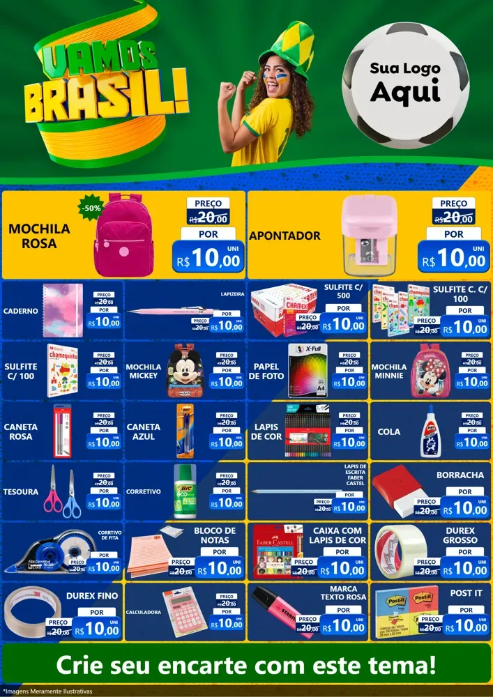 Modelo de Encarte para Encarte A4 Vertical com o tema Vamos Brasil - Copa para Papelaria