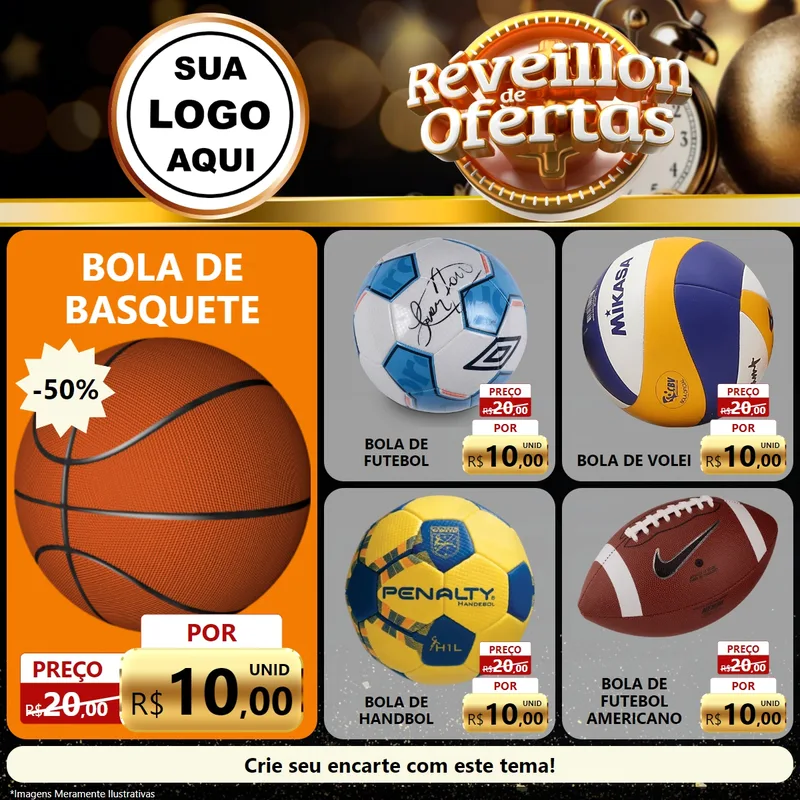 Modelo de Rede Social para Feed Facebook com o tema Réveillon de Ofertas para Artigos Esportivos