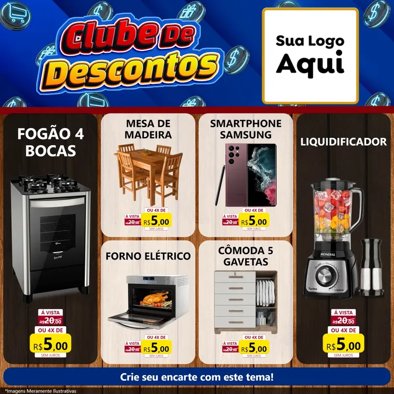 Modelo de Rede Social para Feed Facebook com o tema Clube de Descontos para Móveis e Eletro