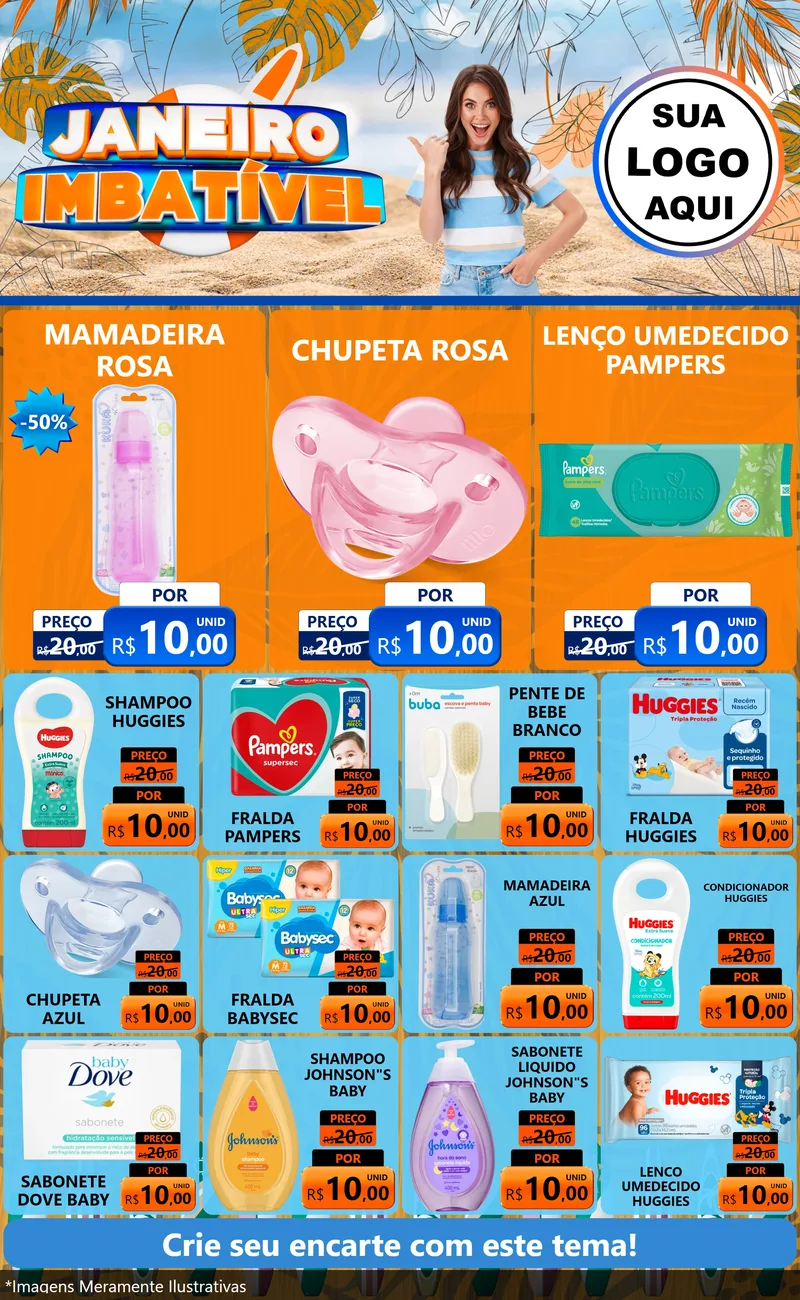 Modelo de Encarte para Encarte Grande com o tema Janeiro Imbatível para Bebês