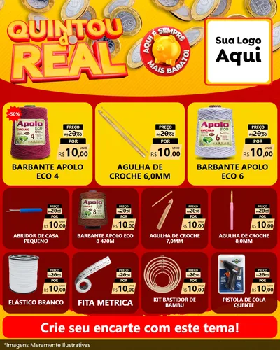 Modelo de Rede Social para Feed Instagram com o tema Quintou do Real para Armarinho e Aviamentos