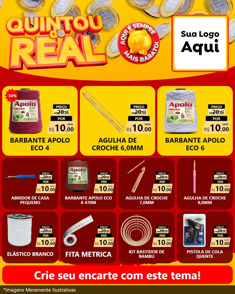 Modelo de Rede Social para Feed Instagram com o tema Quintou do Real para Armarinho e Aviamentos