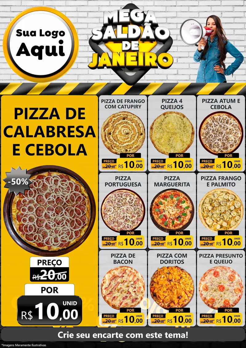 Modelo de Encarte para Encarte A4 Vertical com o tema Mega Saldão de Janeiro para Pizzaria