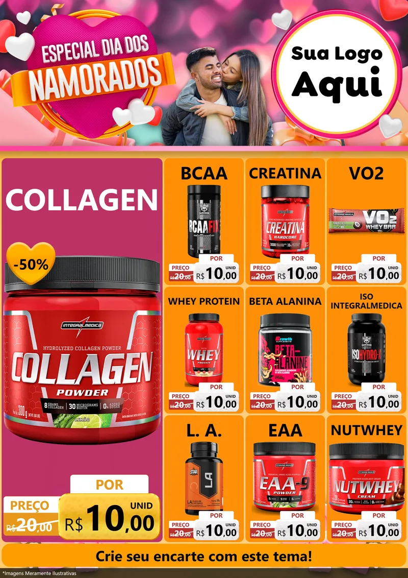 Modelo de Encarte para Encarte A4 Vertical com o tema Especial Dia dos Namorados para Suplementos alimentares