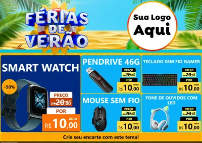 Modelo de Encarte para Encarte A4 Horizontal com o tema Férias de Verão para Informática