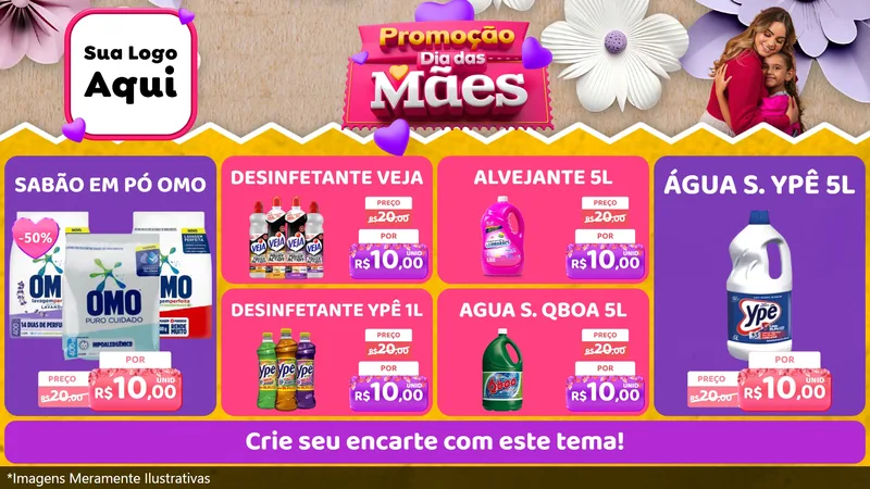 Modelo de TV para TV Horizontal com o tema Promoção Dia das Mães para Produtos de Limpeza