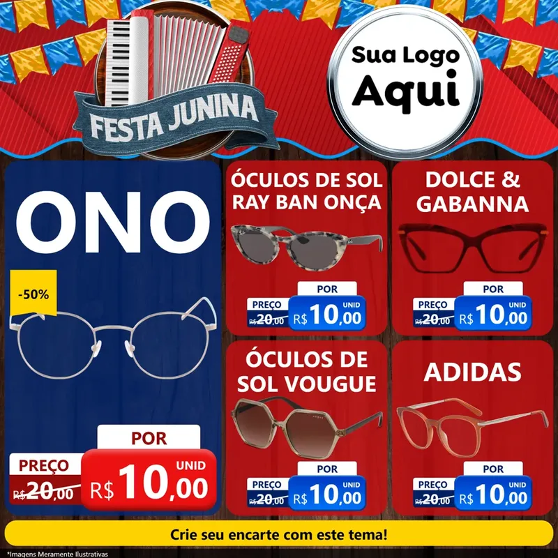 Modelo de Rede Social para Feed Facebook com o tema Festa Junina para Óticas