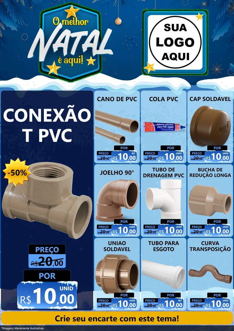 Modelo de Encarte para Encarte A4 Vertical com o tema O Melhor Natal É Aqui! para Tubos e conexões