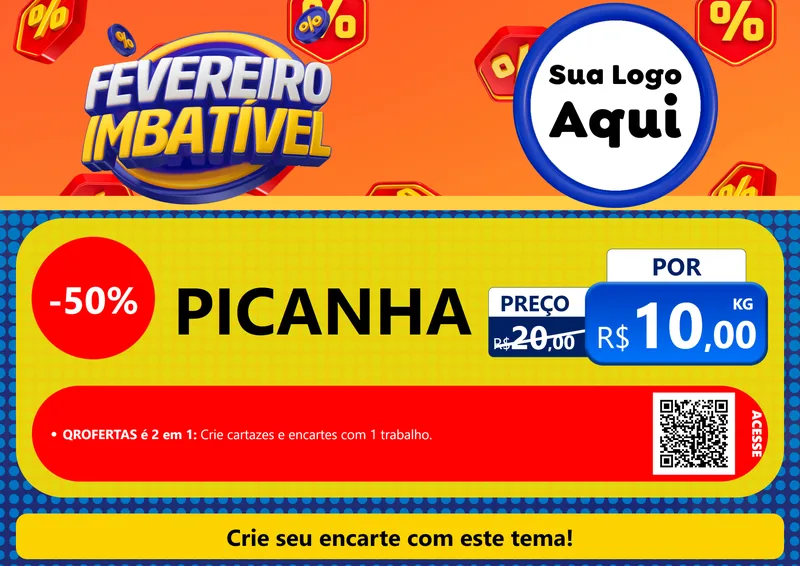 Modelo de Cartaz para Cartaz A4 Horizontal com o tema Fevereiro Imbatível para Açougue