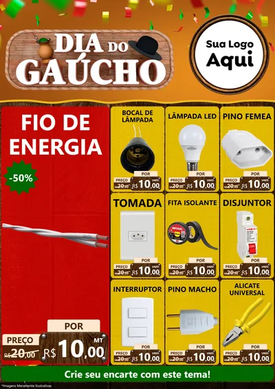 Modelo de Encarte para Encarte A4 Vertical com o tema Dia do Gaúcho para Materiais Elétricos