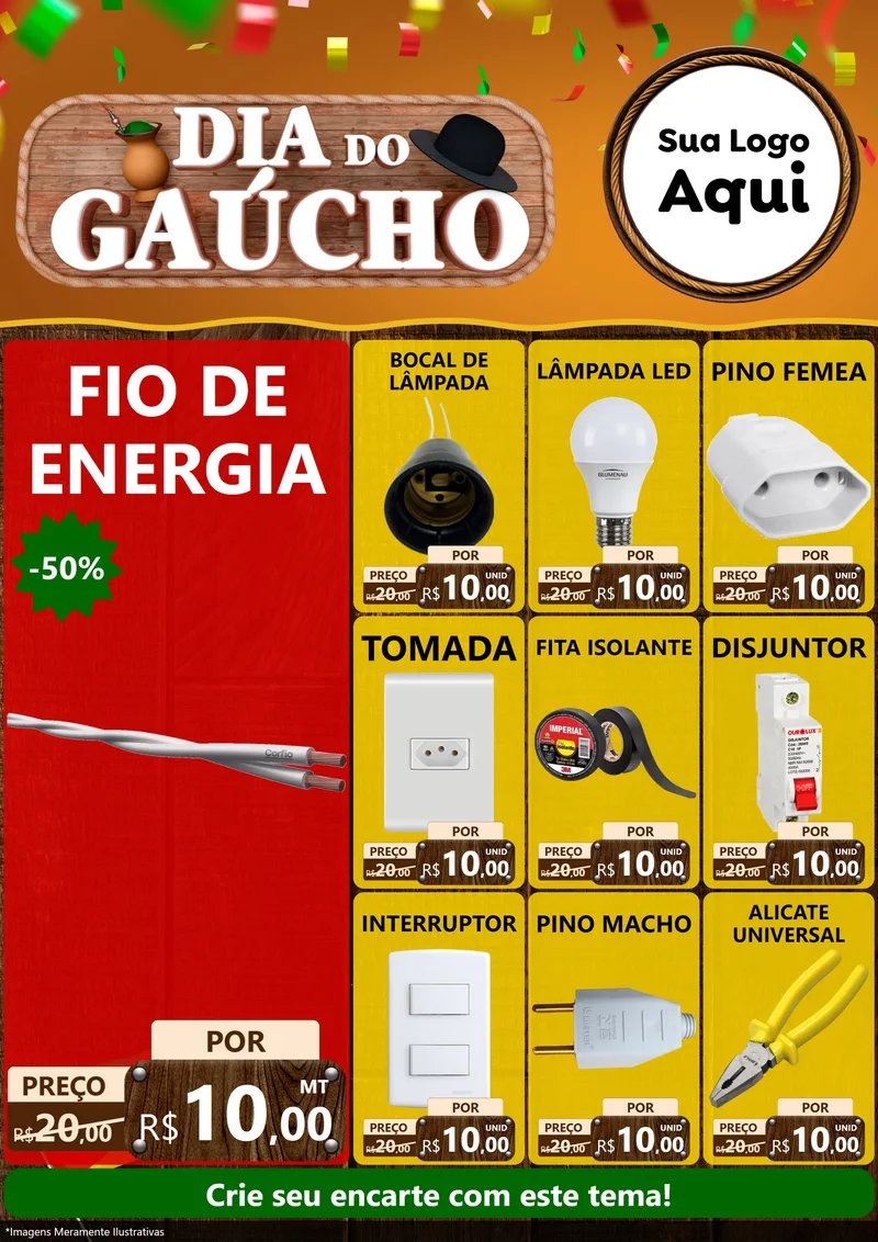 Modelo de Encarte para Encarte A4 Vertical com o tema Dia do Gaúcho para Materiais Elétricos