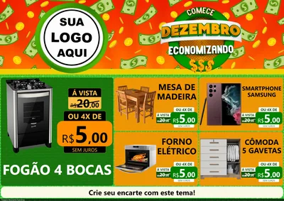 Modelo de Encarte para Encarte A4 Horizontal com o tema Comece Dezembro Economizando para Móveis e Eletro