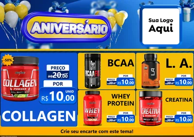 Modelo de Encarte para Encarte A4 Horizontal com o tema Aniversário para Suplementos alimentares